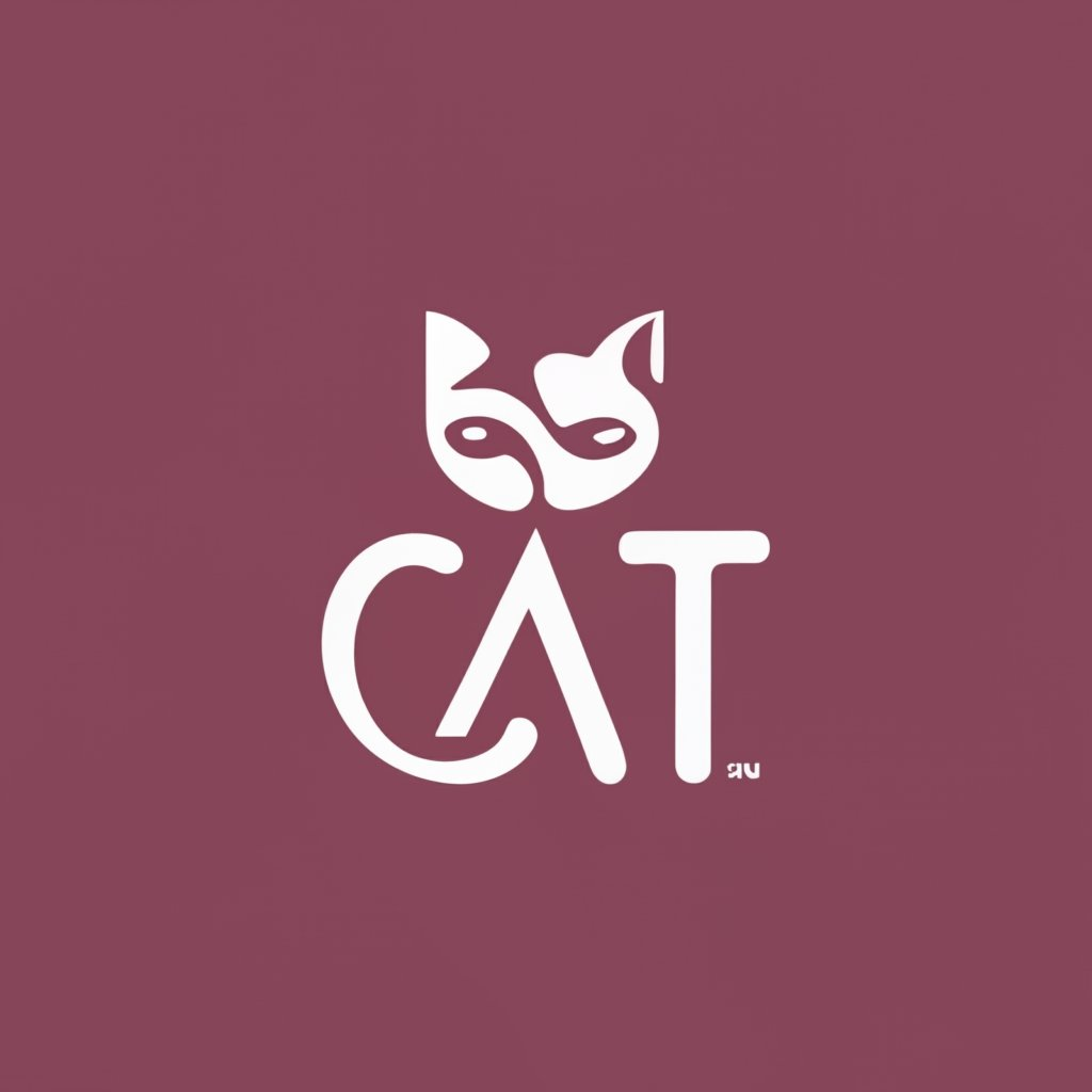 图片展示了一个标志设计,背景为深红色。标志由“CAT”三个大写字母组成,“C”和“T”部分被设计成猫的耳朵形状,中间的“A”则以猫的面部轮廓呈现,整体呈现出猫的面部形象。该图片与文档中介绍创意运用的内容相关,可能是作为创意设计示例,展示了如何将文字与图形结合,形成独特的视觉效果。