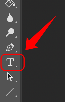 图片展示了Adobe Photoshop软件左侧工具栏中的文字工具图标。图标为一个带有“T”字母的矩形，位于工具栏底部。图片中还有一根红色箭头指向该文字工具图标。该图片与文档中介绍制作光影艺术字的方式相关，文档提到使用Photoshop制作光影艺术字时，可点击左侧工具栏底部的文字工具图标，以选择自己喜欢的字体样式等进行操作。