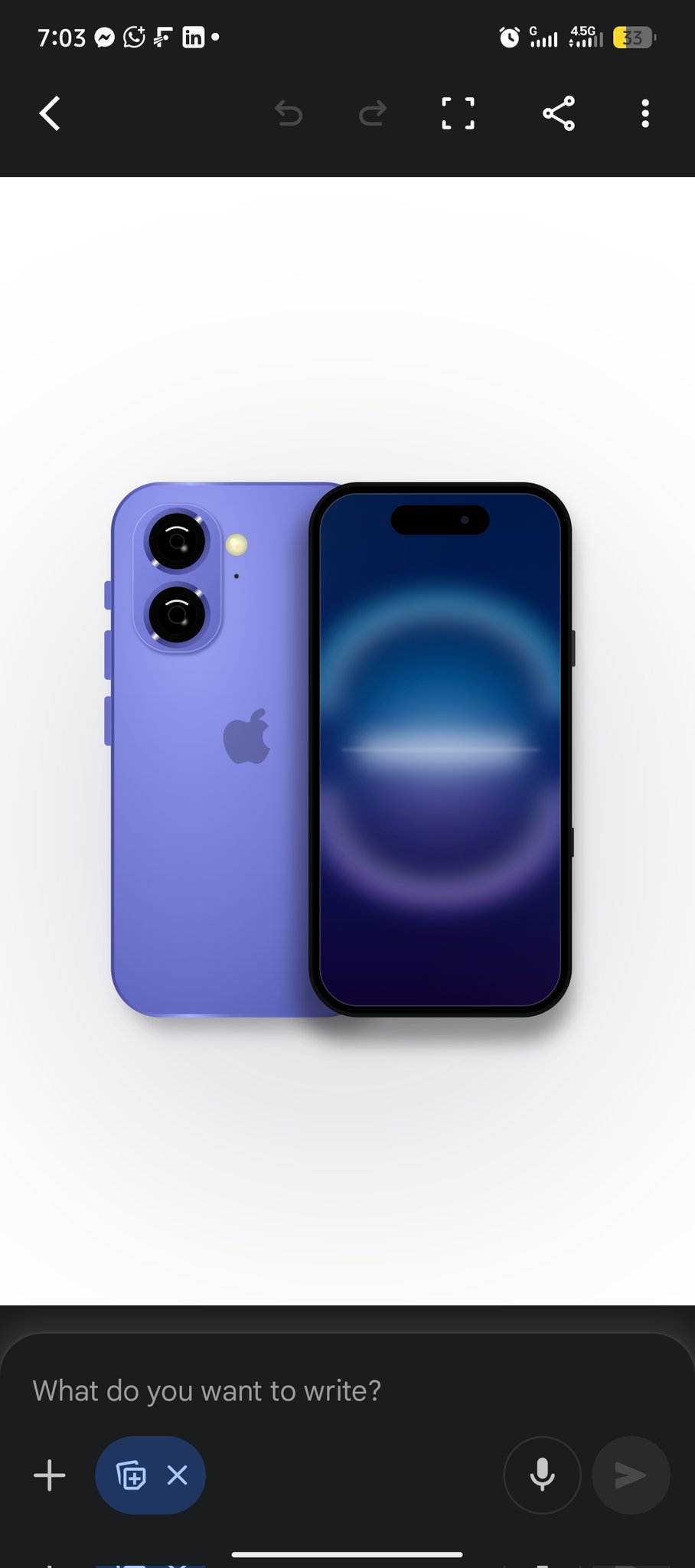 图片展示了一款紫色的iPhone 16手机，手机背面和侧面均为紫色，镜头为黑色，屏幕显示深蓝色渐变背景。图片位于文档中“创建iPhone 16紫色款的SVG图标”部分，可能是用于说明或展示该手机的外观样式，与上下文提到的iPhone 16紫色款图标创建相关，直观呈现了手机的视觉效果。