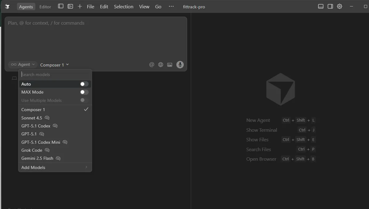 图片展示的是JetBrains IDEs中集成的Gemini 3.0界面。左侧弹出窗口显示“Plan, @ for context, / for commands”，下方有“Agent”和“Composer 1”选项，其中“Composer 1”被选中。右侧有“New Agent”“Show Terminal”“Show Files”“Search Files”“Open Browser”等功能快捷键提示。该图片与文档中介绍第三方平台已集成Gemini 3.0的内容相关，直观呈现了IDEs中Gemini 3.0的使用界面。