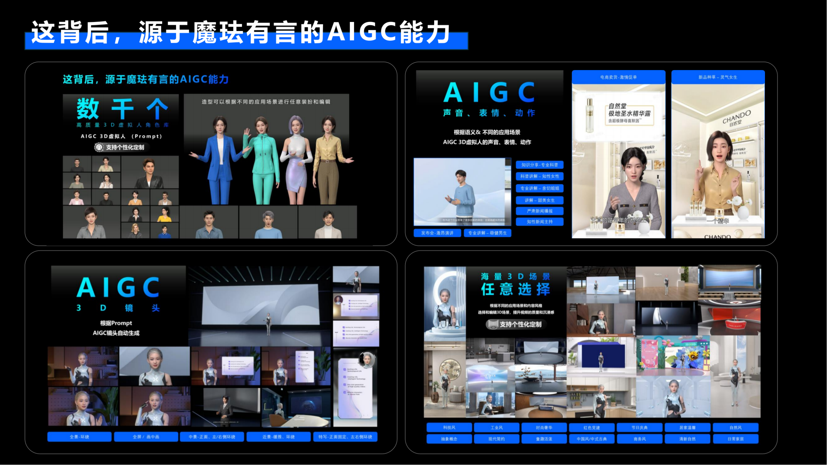 图片展示了有言AIGC平台制作AI视频的功能和优势。左侧展示了平台提供的3D人物模型和场景,用户可以根据需要自由选择和调整。右侧则展示了平台提供的专业视频制作质量,包括镜头控制、人物动作指导、光线和背景调整等。图片在上下文中起到直观展示平台功能和优势的作用,帮助用户更好地理解有言AIGC平台在AI视频制作方面的强大能力。