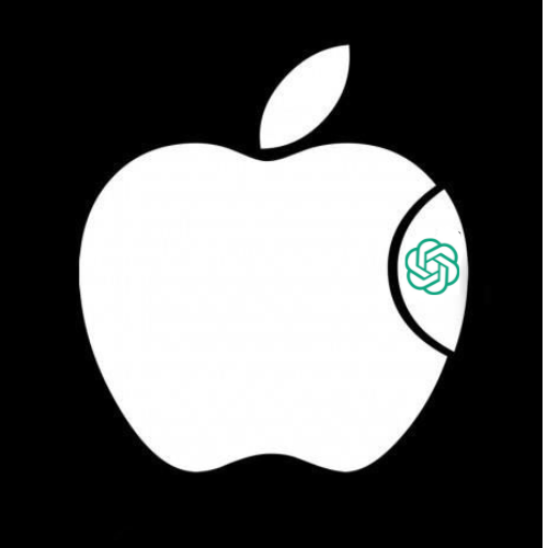 图片展示了苹果标志,其右下方的咬口处被替换成了ChatGPT的标志。该图片位于介绍苹果Apple Intelligence系统架构的上下文之后,可能是通过这种方式暗示苹果在AI技术上的创新与ChatGPT的关联,与上下文提到的苹果采用混合模型方案,结合本地大模型和云端模型,以确保隐私和性能的平衡等内容相呼应。