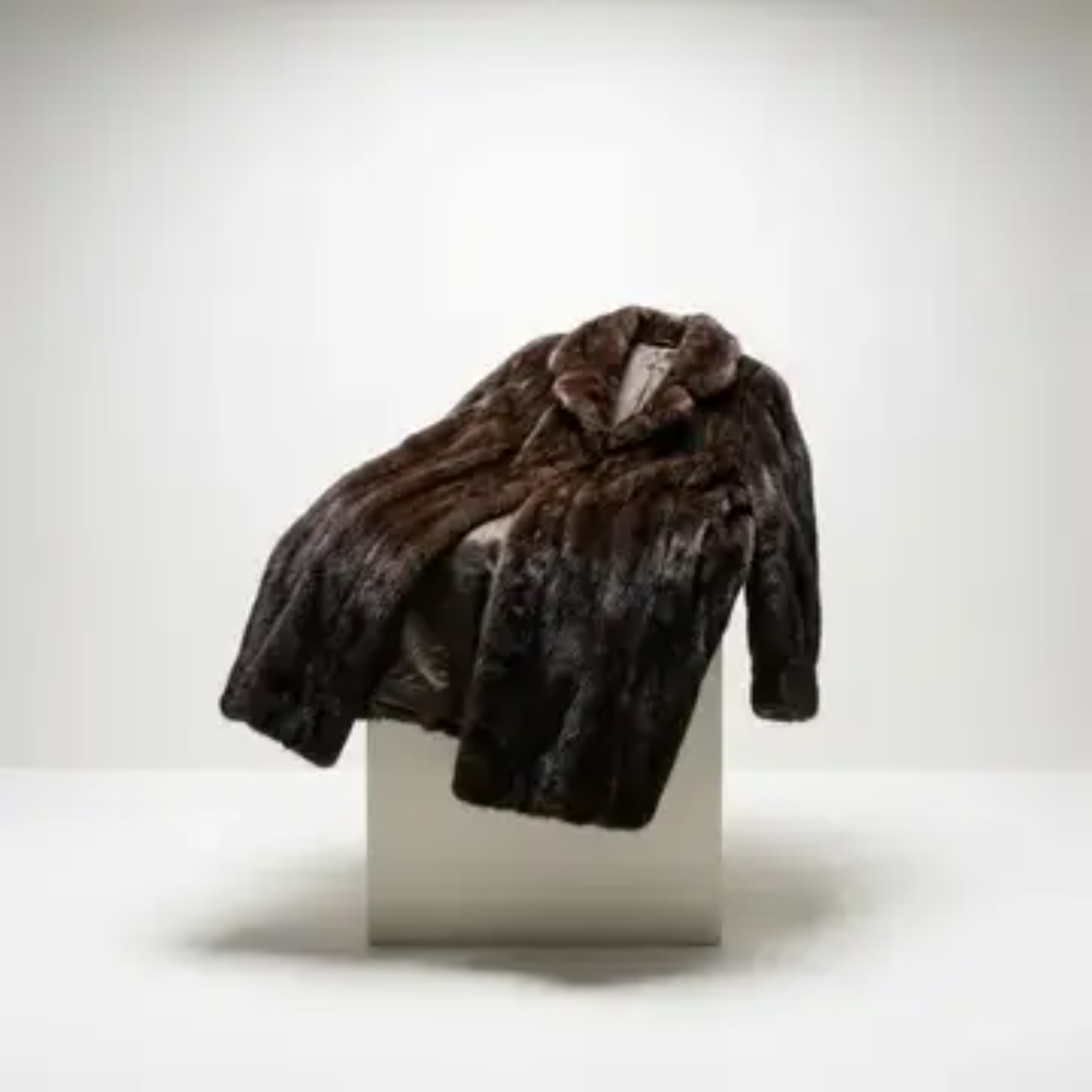 图片展示了一件挂在白色方形底座上的棕色皮草大衣。大衣领口处有毛绒装饰,衣摆处有毛边,整体造型复古且富有质感。图片位于文档中“角色参考”部分,与上下文提到的“角色参考”内容相关,可能是用于展示或 addCriterion addCriterion addCriterionmatchCondition addCriterionmatchCondition addCriterion addCriterion addCriterion